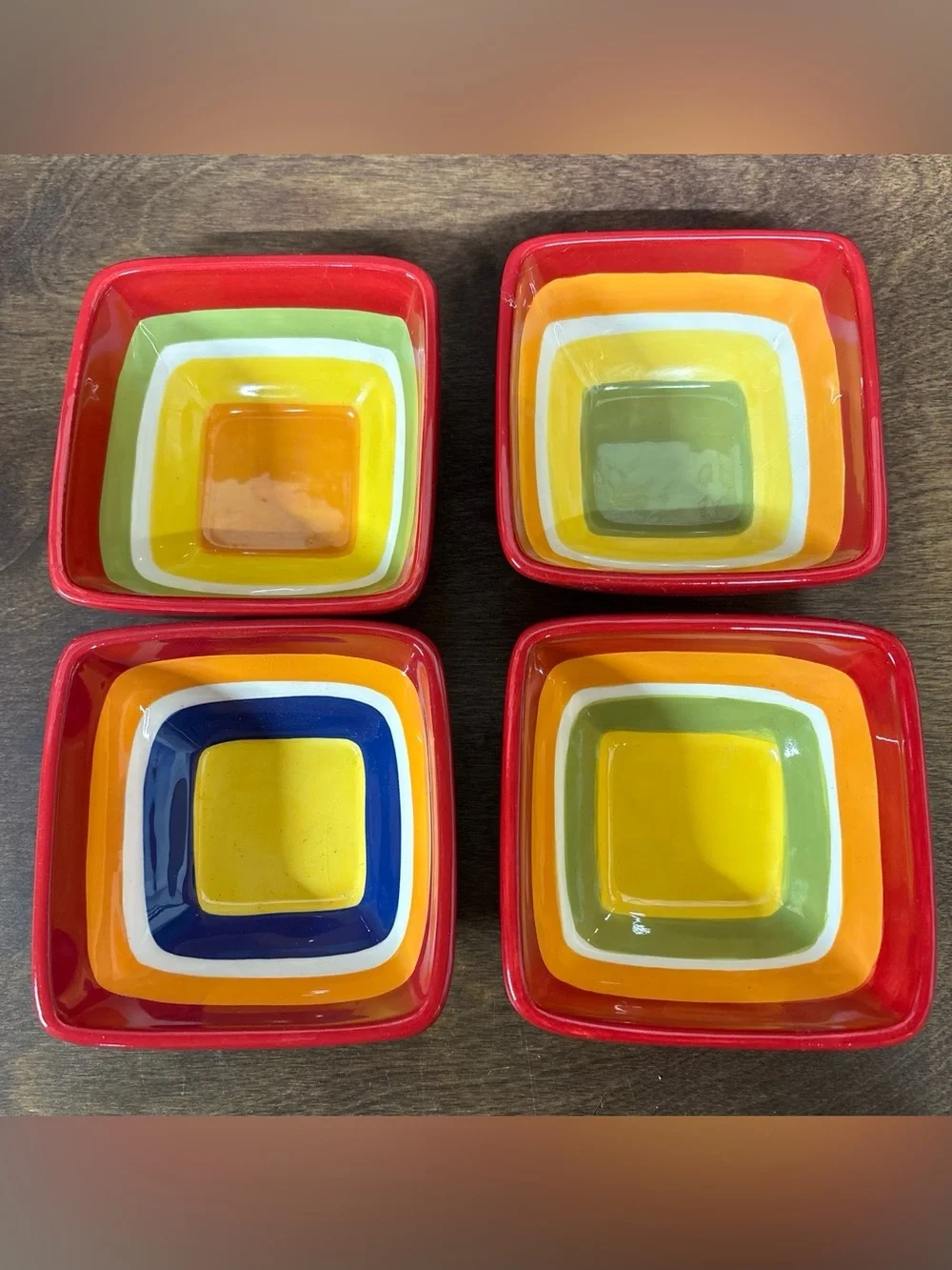 Home Colorful Ceramic Nesting Square Bowls - Red, Yellow, Orange, Green